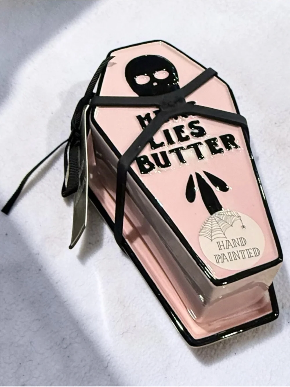 Pink Coffin butter dish - Hand Painted here lies butter phrase nwt